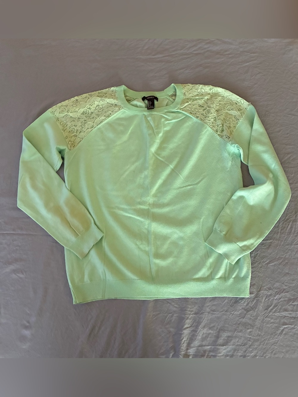 Forever 21 Mint Green Lace-Shoulder Sweatshirt